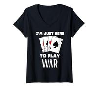 Femme Je suis là pour Jouer à la Guerre T-Shirt avec Col en V