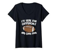 Femme Je suis là pour Les publicités Good & Food Funny American Football T-Shirt avec Col en V
