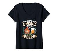 Femme Je suis là pour les S'mores et les bières T-Shirt avec Col en V