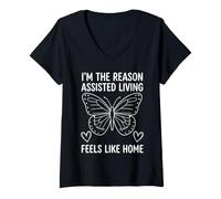 Femme Je suis la Raison pour laquelle l'aide à la Vie Autonome se Sent comme chez soi T-Shirt avec Col en V