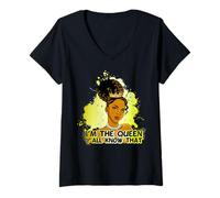 Femme Je suis la Reine, tu connaîtras Cette Reine Noire, mélanine, sœur T-Shirt avec Col en V