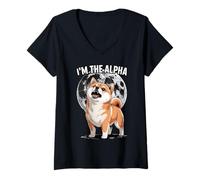 Femme Je suis l'Alpha Cool Shiba Inu Dog Power Confidence Disant T-Shirt avec Col en V