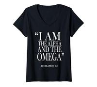 Femme Je suis l'Alpha et l'Oméga Révélation 1:8 T-Shirt avec Col en V