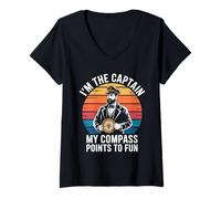 Femme Je suis le capitaine, ma boussole indique un capitaine de bateau à moteur amusant T-Shirt avec Col en V