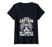 Femme Je suis le capitaine, ma boussole indique un capitaine de bateau à moteur amusant T-Shirt avec Col en V