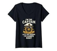 Femme Je suis Le Capitaine pour Gagner du Temps Capitaine de Bateau drôle T-Shirt avec Col en V