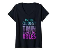 Femme Je suis Le jumeau Le Plus âgé, Je Fais en sorte Que Les règles soient drôles T-Shirt avec Col en V