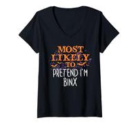Femme Je suis le plus susceptible de jouer à Halloween en faisant semblant d'être Binx T-Shirt avec Col en V