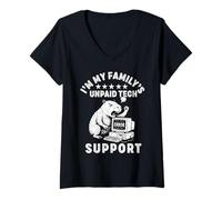Femme Je suis Le Support Technique Non rémunéré de ma Famille IT Computer Capybara T-Shirt avec Col en V