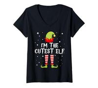 Femme Je suis l'elfe Le Plus Mignon avec Une Famille de Noël Amusante T-Shirt avec Col en V