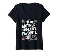 Femme Je suis l'enfant préféré de ma Belle-mère, la Famille des Hommes et des Femmes Amusants T-Shirt avec Col en V