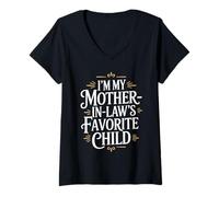 Femme Je suis l'enfant préféré de ma Belle-mère, la Famille des Hommes et des Femmes Amusants T-Shirt avec Col en V