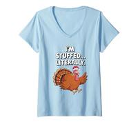 Femme Je suis littéralement bourrée de Dinde dans Un Bonnet de Père Noël, Un Noël drôle T-Shirt avec Col en V