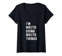 Femme Je suis Nikita Qui Fait des Choses à Nikita T-Shirt avec Col en V