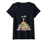 Femme Je suis OK, Ambiance littéraire ludique, Dessin animé, Funny Bookworm T-Shirt avec Col en V
