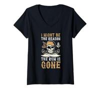 Femme Je suis Peut-être la Raison pour laquelle Le Rhum est Parti Funny Rum Pirate Day T-Shirt avec Col en V