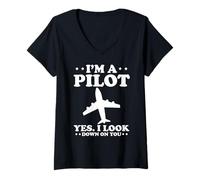 Femme Je suis Pilote Et Je Te Regarde D’en Haut Humour T-Shirt avec Col en V