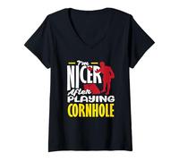 Femme Je suis Plus Gentil après Avoir joué à Cornhole Lover T-Shirt avec Col en V
