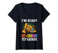 Femme Je suis prêt à écraser Un véhicule de Construction d'excavatrice de 1ère année T-Shirt avec Col en V