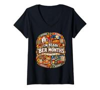 Femme Je suis prête pour Les Amoureux de la Saison automnale de BER Months T-Shirt avec Col en V