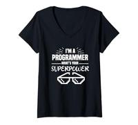 Femme Je suis Programmeur Quel est Votre Super Pouvoir T-Shirt avec Col en V