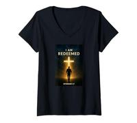 Femme Je suis racheté Éphésiens 17 Versets bibliques puissants T-Shirt avec Col en V