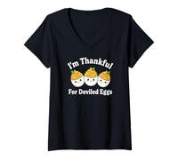 Femme Je suis Reconnaissant pour Les œufs à la Diable - Costume Amusant de Thanksgiving T-Shirt avec Col en V