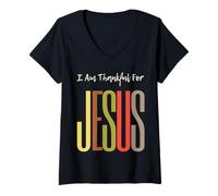 Femme Je suis reconnaissante pour la Foi chrétienne de Jésus pour Les Hommes, Les Femmes, Les Filles et Les garçons T-Shirt avec Col en V