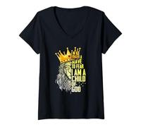Femme Je suis Roi, Je ne suis Plus Esclave de la Peur d'être Un Enfant de Dieu Lion T-Shirt avec Col en V