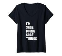 Femme Je suis Sage Qui Fait des Choses à Sage T-Shirt avec Col en V