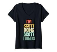 Femme Je suis Scott Qui Fait des Choses avec Scott - Un Dicton drôle de nom Cool Scott T-Shirt avec Col en V
