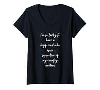 Femme Je suis si chanceux d'avoir un petit ami qui soutient tellement... T-Shirt avec Col en V