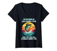 Femme Je suis si douée pour pêcher que les poissons racontent des histoires T-Shirt avec Col en V