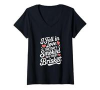 Femme Je suis tombée amoureuse le jour où j'ai fumé de la viande T-Shirt avec Col en V