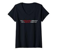 Femme Je suis un chrétien aux lettres rouges, pas un chrétien au chapeau rouge T-Shirt avec Col en V