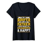 Femme Je suis un couvreur et un père épuisé et heureux T-Shirt avec Col en V