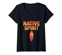 Femme Je suis un esprit indigène, des plumes, un art tribal amérindien. T-Shirt avec Col en V
