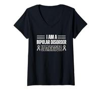 Femme Je suis Un Guerrier du Trouble Bipolaire Sensibilisation Bipolaire Hommes Femmes T-Shirt avec Col en V