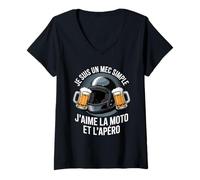 Femme Je suis Un Mec Simple J'aime La Moto Et L'Apéro T-Shirt avec Col en V