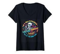 Femme Je suis Un multitâche, Je Peux écouter, ignorer, Oublier T-Shirt avec Col en V