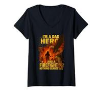 Femme Je suis un papa héros et pompier - rien ne me fait peur T-Shirt avec Col en V
