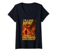Femme Je suis un papa héros et pompier - rien ne me fait peur T-Shirt avec Col en V