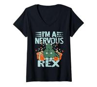 Femme Je suis Un Rex nerveux Humour de Noël Dino T-Shirt avec Col en V