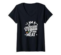 Femme Je suis Un végétalien Social, j'évite la Viande T-Shirt avec Col en V