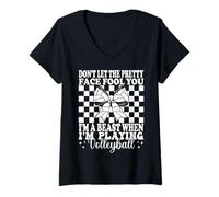 Femme Je suis une bête quand je joue au volley-ball T-Shirt avec Col en V