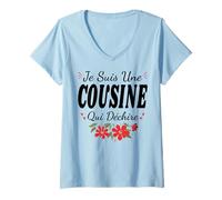 Femme Je suis Une Cousine Qui Déchire Annonce Grossesse 2026 T-Shirt avec Col en V