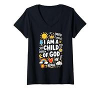 Femme Je suis Une Enfant de Dieu aimée, Unique Joy Brave T-Shirt avec Col en V
