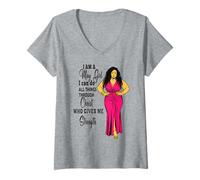 Femme Je suis Une Fille de mai, chrétienne, Jésus Christ, Femmes Noires Fortes T-Shirt avec Col en V