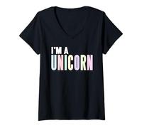 Femme Je suis Une Licorne Arc-en-Ciel Fantaisie Mignonne T-Shirt avec Col en V