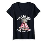 Femme Je suis une vieille femme grincheuse Je suis qui je suis Mince patience T-Shirt avec Col en V